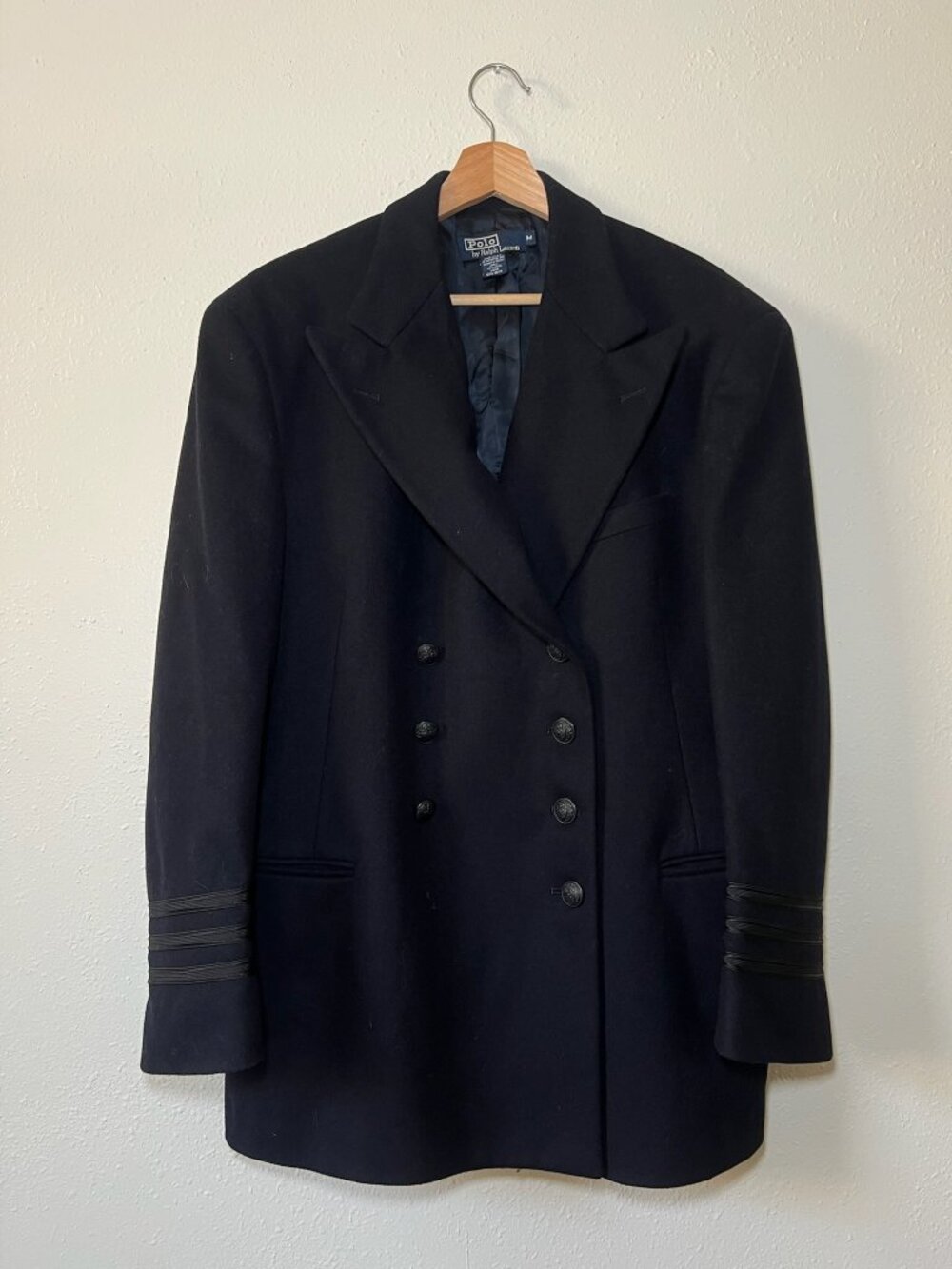 Vintage Wool Polo Ralph Lauren Naval Double Breasted Jacket In Navy